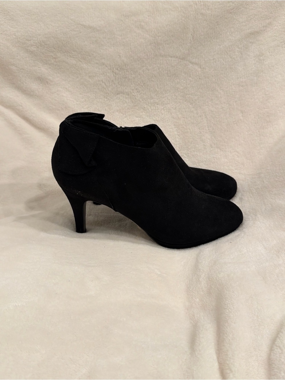 Impo Black Suede Ankle Booties with Kitten Heel